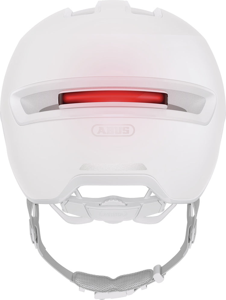 abus hud-y ace pure white. Mat hvid cykelhjelm med visir og LED