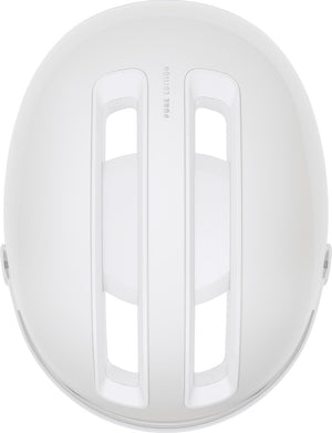 abus hud-y ace pure white. Mat hvid cykelhjelm med visir og LED