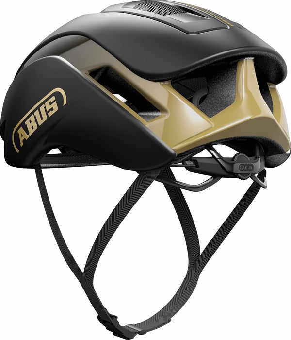 Abus Gamechanger 2.0 Black Gold. Sort og guld farvet aerohjelm til landevej og sport