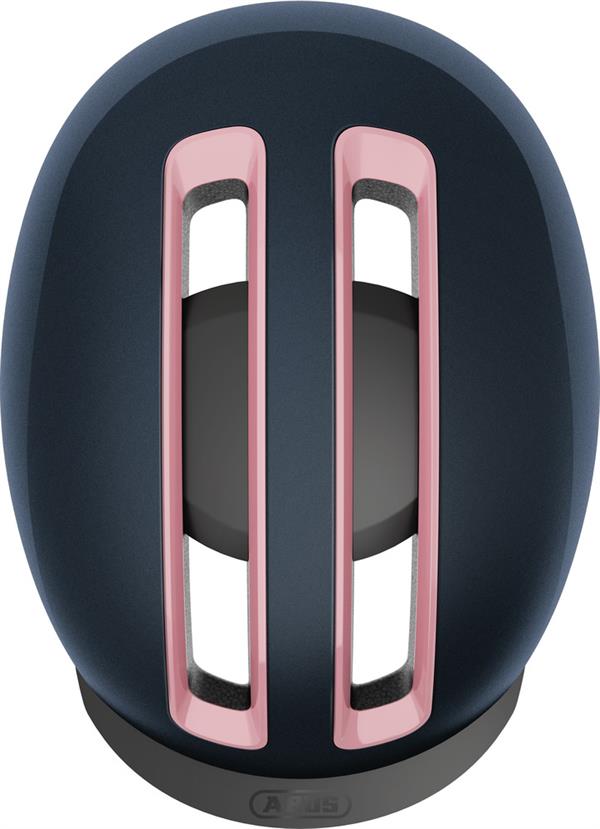 Abus Hud-Y Midnight Blue | blå og pink city cykelhjelm med USB opladelig lygte