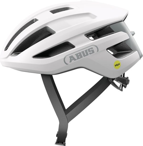 Abus Powerdome Mips Polar White. Mat hvid landevejshjelm med mips. Til hestehale