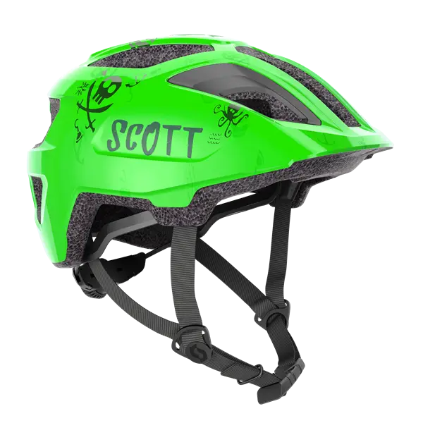Scott Spunto Kid Fluo Green LED lys 46-52 cm | cykelhjelm til børn. Testet god af Tænk